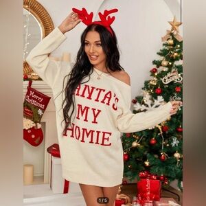 “Santa’s My Homie” sweater dress. Never worn. New without tags